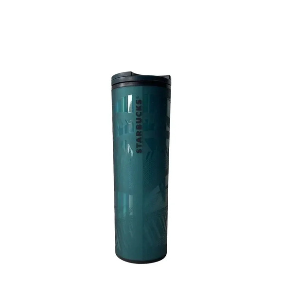 Starbucks Other - Starbucks 2021 Green Glossy Stainless Steel Leaf Print Thermos Tumbler Mug